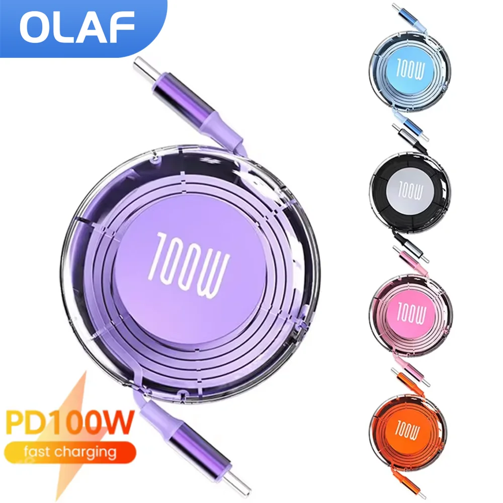 PD 100W USB tipo c a tipo c Cable de carga rápida para iphone 15 Xiaomi Huawei Tablet portátil Cable USB C retráctil Cable de datos