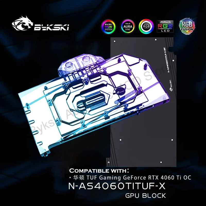 Bykski N-AS4060TITUF-X RTX 4060Ti enfriador de agua para Asus RTX4060 Ti OC GPU bloque de agua 5V ARGB + placa posterior de aluminio