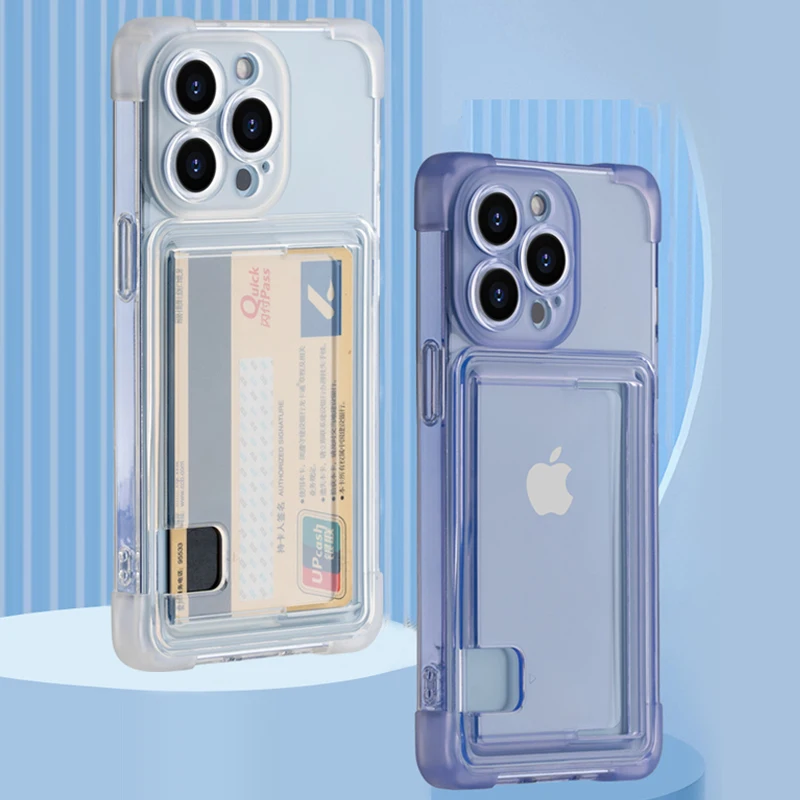 Funda blanda transparente con tarjeta de inserción anticaída para iPhone 16 15 14 Plus 13 12 11 Pro Max, funda protectora lisa a prueba de golpes - imagen 2