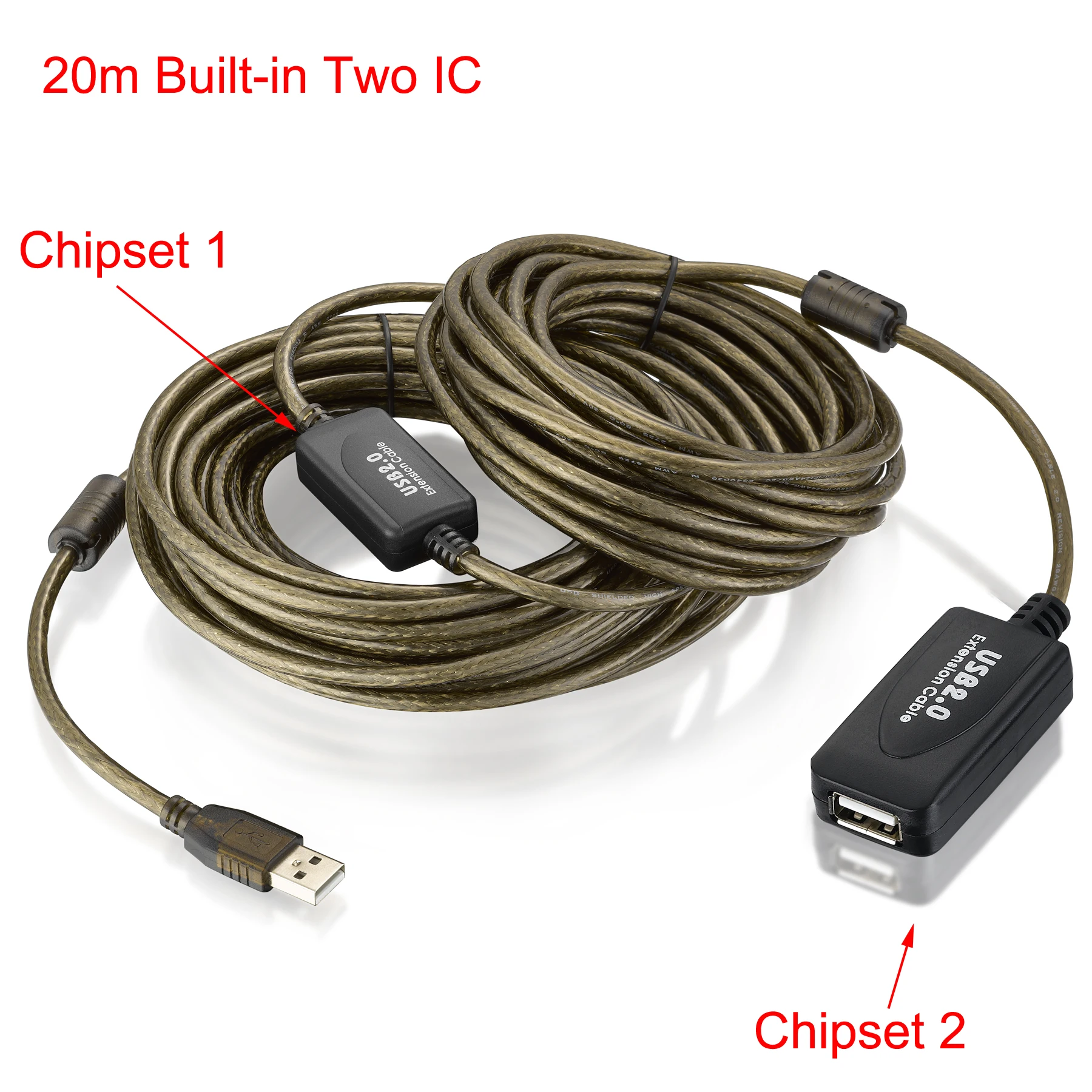 Bochara-cable de extensión USB 2,0 tipo A macho A hembra, doble blindaje (lámina + trenzado), de refuerzo FE1.1S Chipset, 5m, 10m, 15m, 20m, 30m - imagen 5