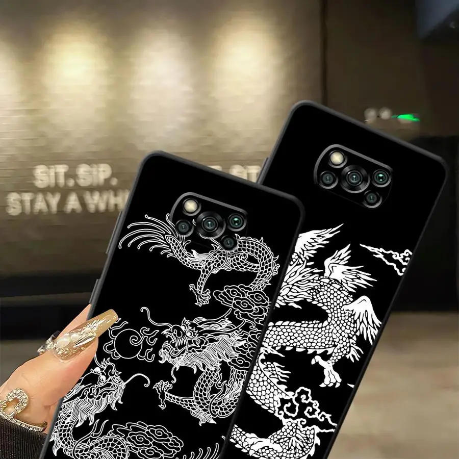Funda de teléfono suave negra para Xiaomi Poco C50 C40 X3 X4 X5 X7 Pro M5 C75 M3 M4 M7 Pro F3 F1 C61 C71 dragón chino fresco - imagen 4