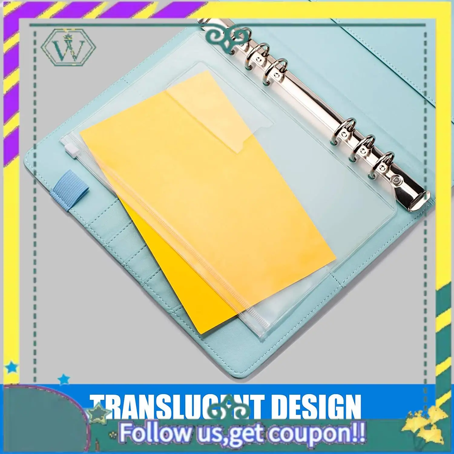 Nuevo 15 Uds A5 bolsillos para carpetas bolsillo perforado con cremallera de 6 agujeros con bolsillo de etiqueta de plástico con cremallera para carpeta de cuaderno de 6 anillas - imagen 3