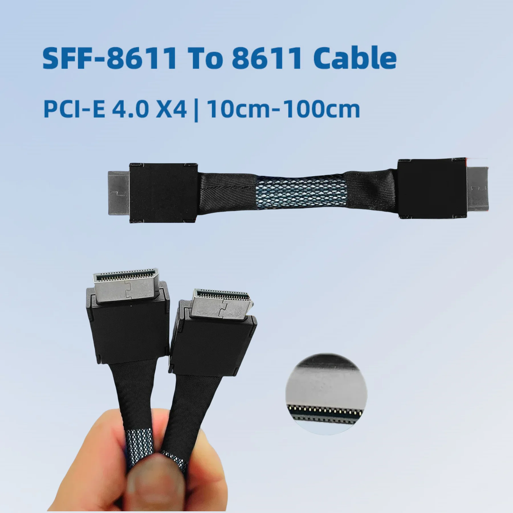PCIE 4,0 X4 GEN4 SFF-8611 Cable de extensión macho a macho Oculink 4i función completa engrosado plateado para tarjetas gráficas GPU