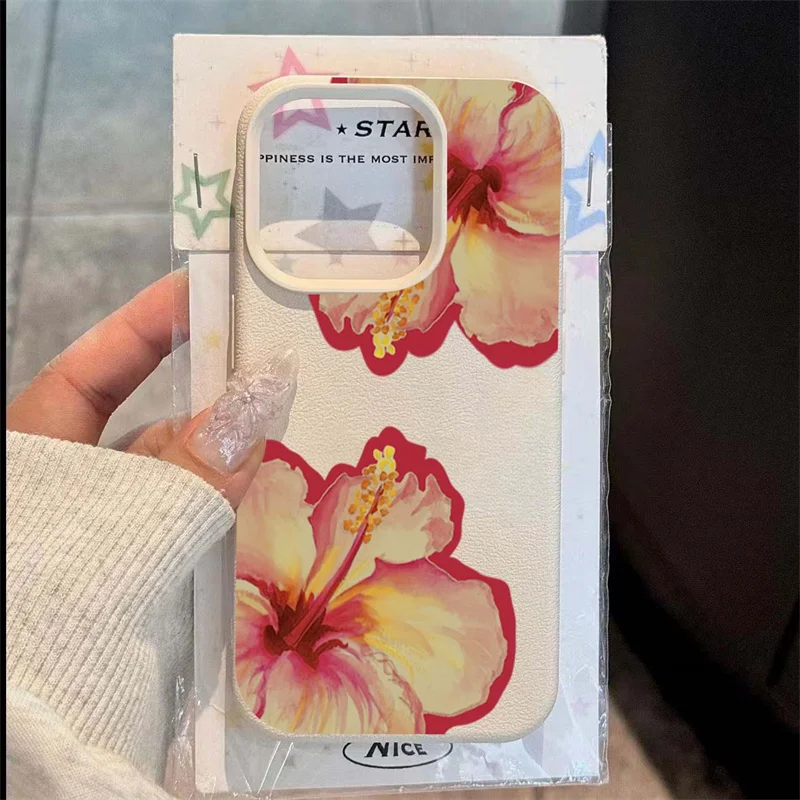 Funda elegante con diseño de hibisco rosa para iPhone 16 15 14 11 13 12 Pro Max XR 16e 15 14 16 Plus XS Max X Funda de TPU a prueba de golpes - imagen 2