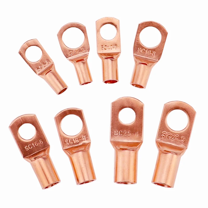 10/25/50/100 Uds. Conectores de Cable de anillo de terminal de cobre Cable desnudo Terminal de engarzado eléctrico SC6-6 SC6-8 SC10-6 SC10-8 SC16-6 SC25-6 SC25-8 - imagen 3