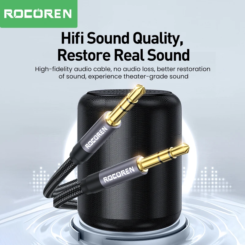 Rocoren-Cable auxiliar de Audio macho a macho, Conector de 3,5mm para teléfono, auriculares, coche, MP3, altavoz, ordenador, 5 M - imagen 4