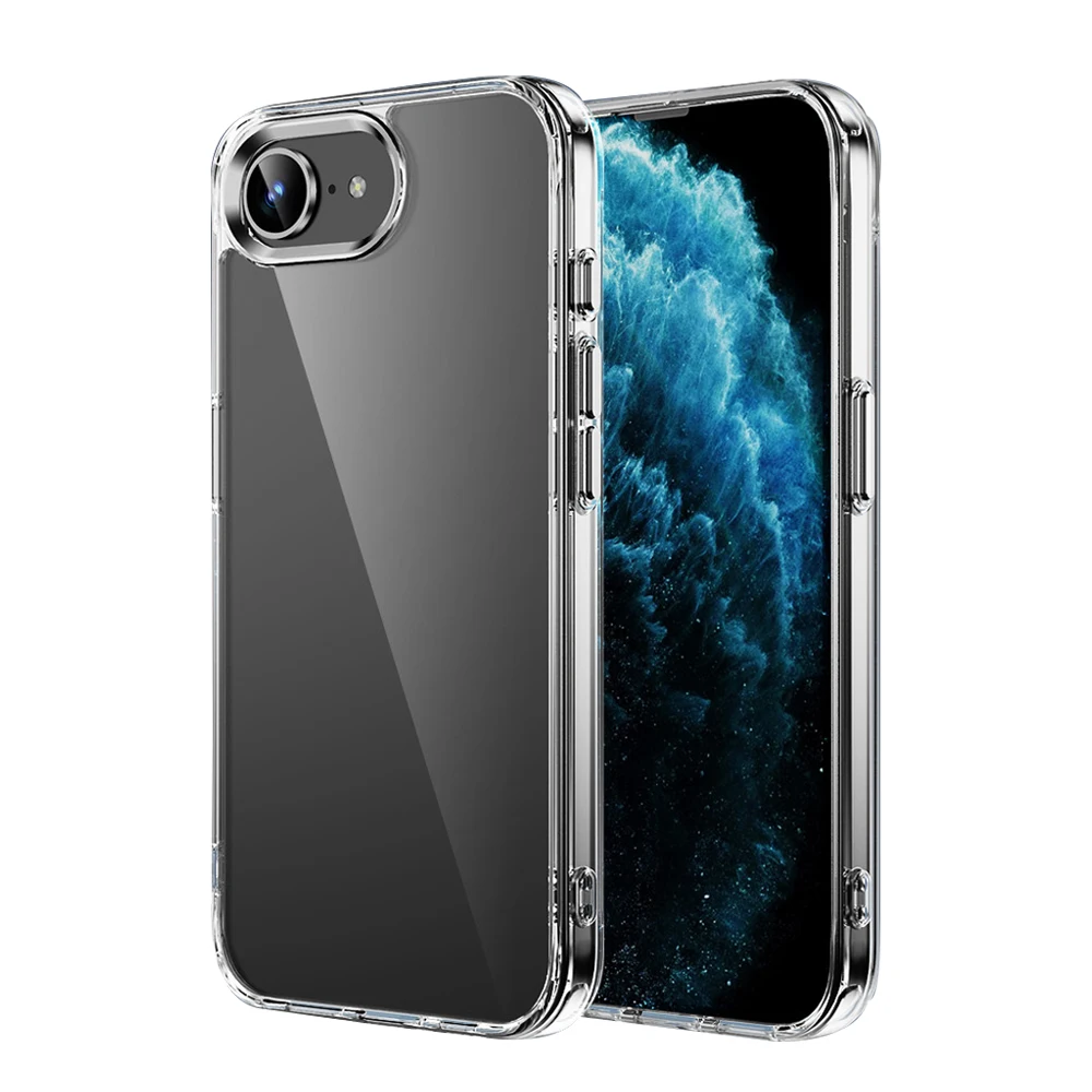 Funda híbrida transparente a prueba de golpes para iPhone 16 16E 15 14 13 12 11 8 7 Plus X XS XR Pro Max SE 4, funda trasera dura acrílica delgada