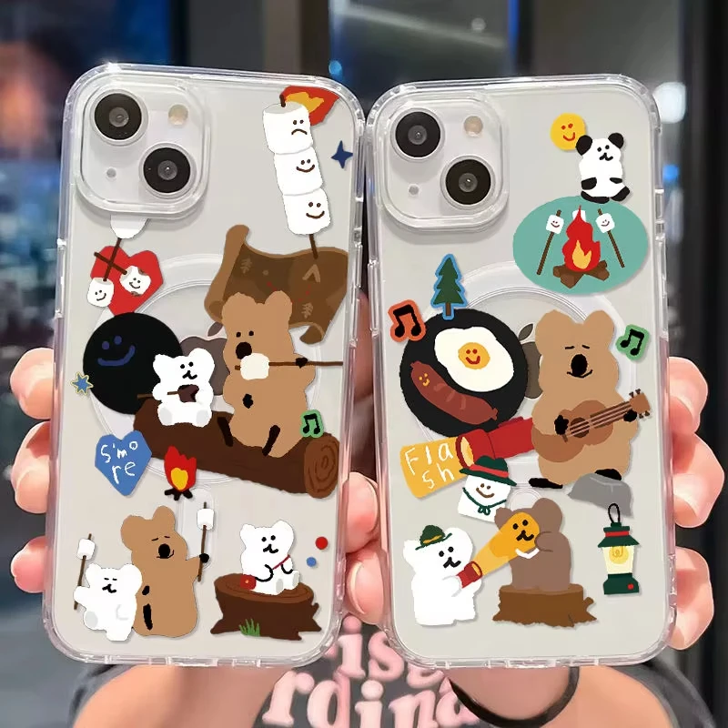 Funda de carga inalámbrica Lovely Bear Quokkas para iPhone 17 Air 16 E 15 14 13 12 Mini 11 Pro Max cubierta de borde de silicona transparente - imagen 2