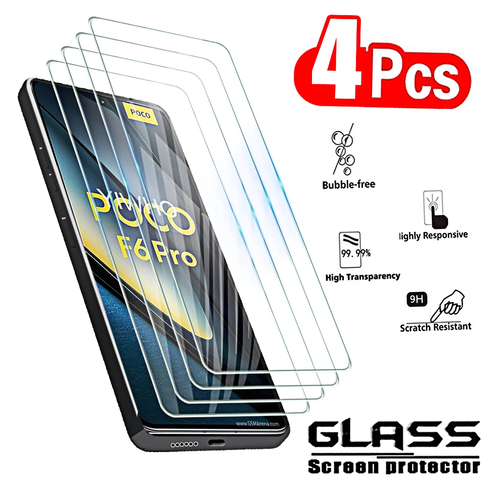 4 Uds vidrio templado para Xiaomi Poco F6 Pro F5 F4 F3 Gt protectores de pantalla vidrio Protector para Xiaomi POXO POCCO F6pro película frontal
