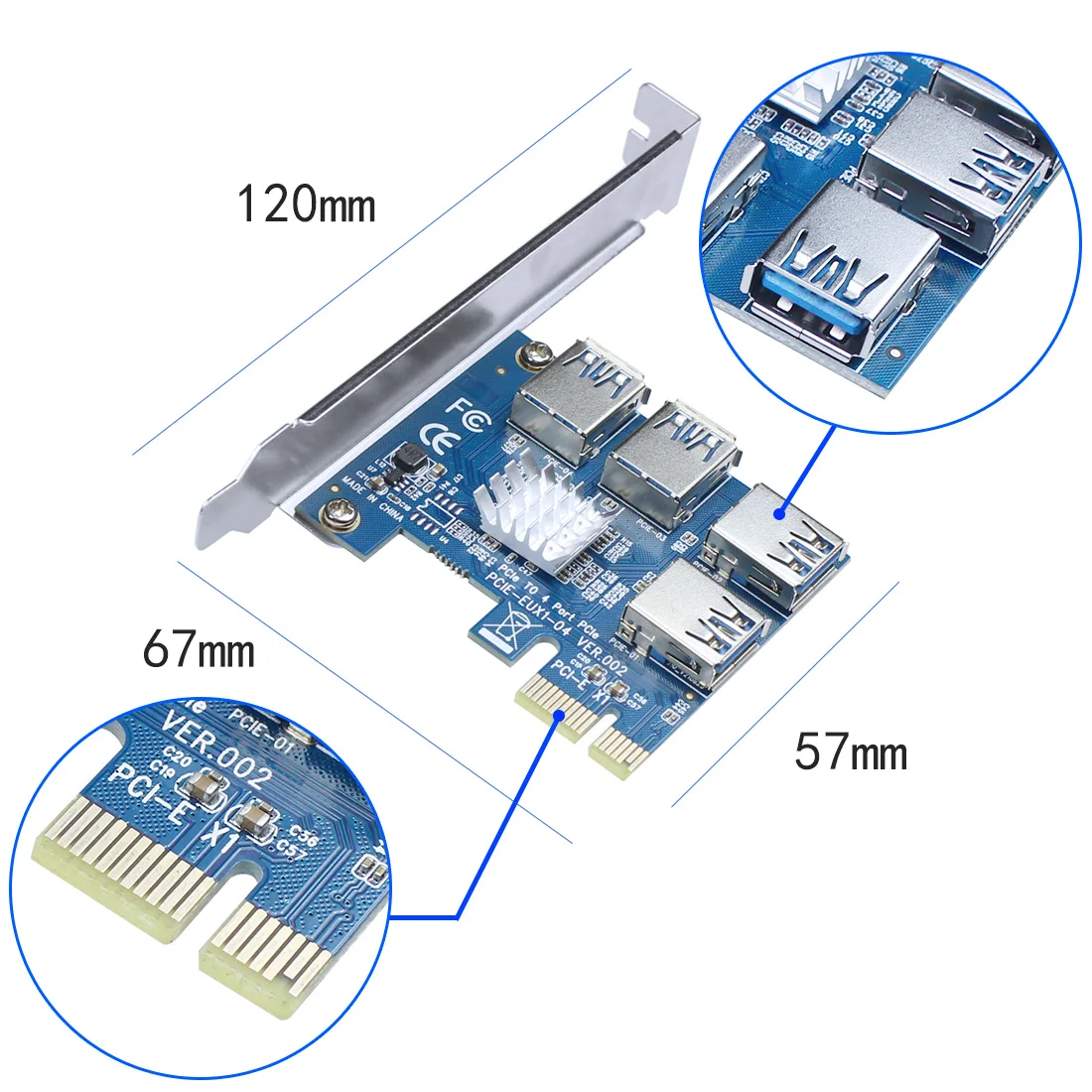 Adaptador de tarjeta elevadora USB 3,0 PCI-E Express 1x a 16x, convertidor Pcie de 1 a 4 USB, tarjeta gráfica de vídeo para Miner BTC Litcoin - imagen 5