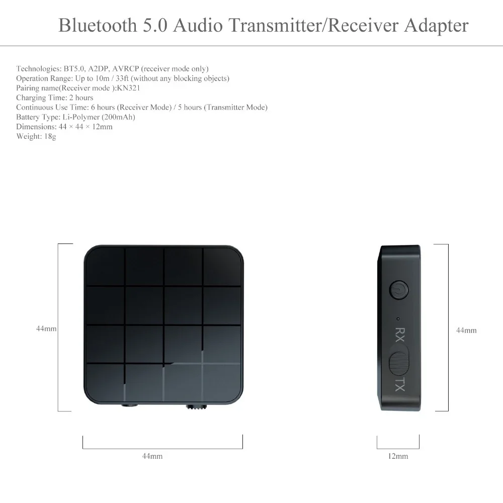 Estéreo de música 2 en 1 Compatible con Bluetooth 5,0 transmisor receptor de Audio KN321 adaptador inalámbrico con conector auxiliar RCA de 3,5 MM para coche - imagen 2