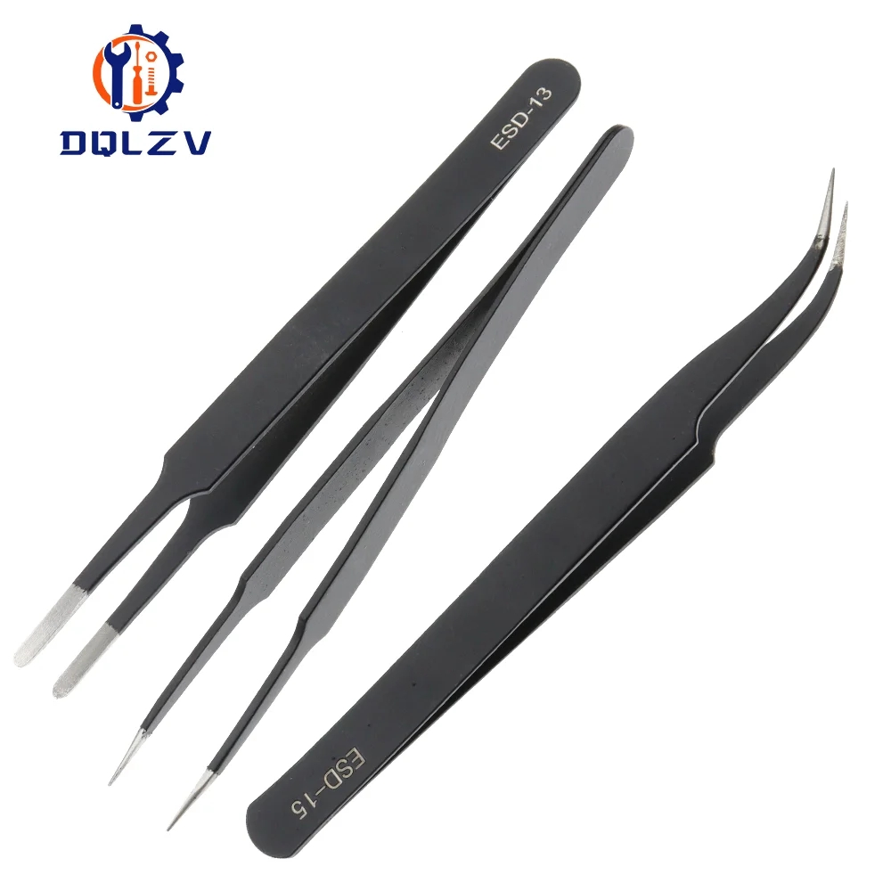 Juego de pinzas de precisión ESD antiestáticas, herramientas de reparación de acero inoxidable para reparación de electrónica, artesanía de soldadura - imagen 4
