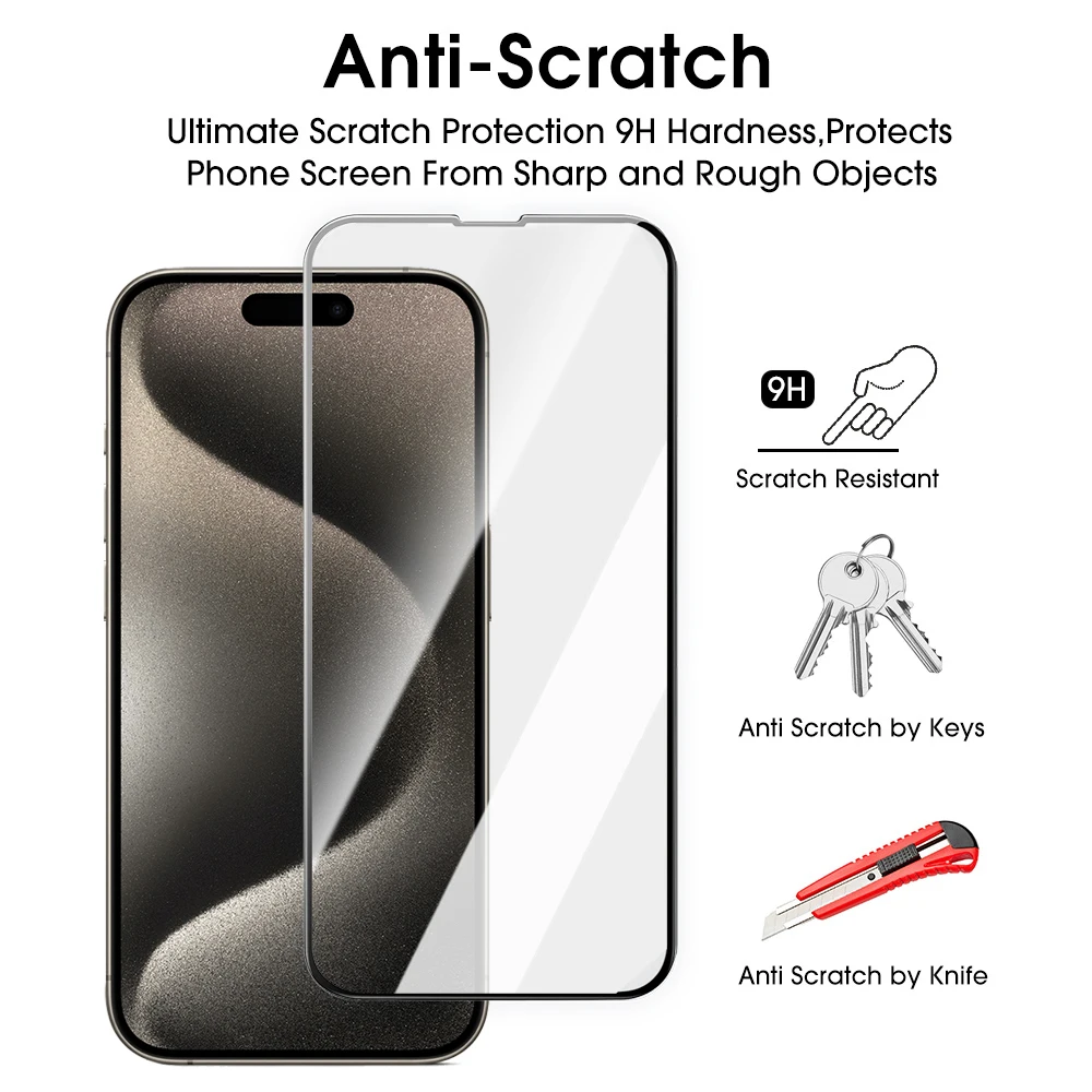 Protector de pantalla para iPhone 16 Plus 16 Pro Max, cubierta de pegamento completo, películas protectoras de vidrio templado para iPhone 16, accesorios para teléfono - imagen 3