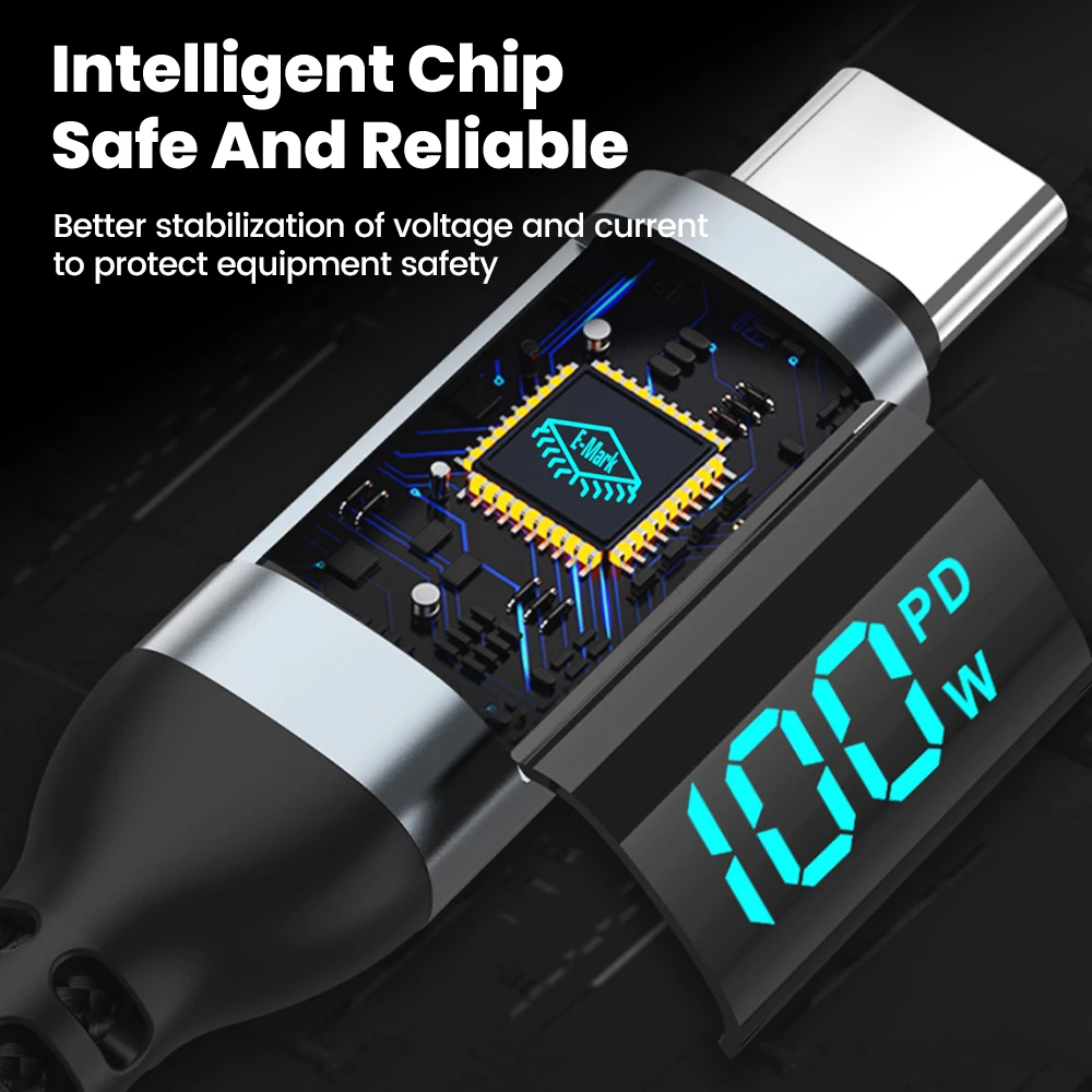 Cable PD 100W USB tipo C a USB C Cable de pantalla Digital de carga rápida para iPhone 15 Samsung Huawei Xiaomi Cable tipo C a tipo C - imagen 2