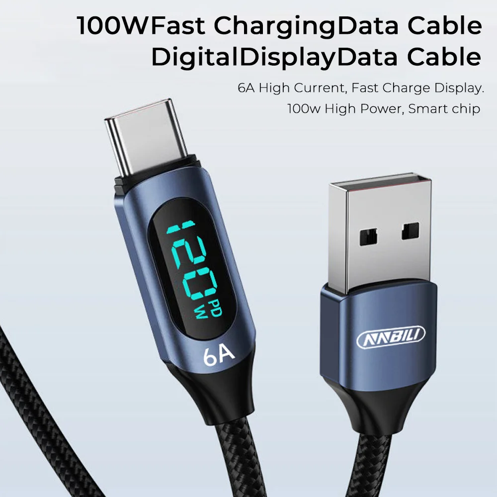 NNBILI 120W Cable USB tipo C para Huawei Honor Xiaomi Samsung 100W súper carga rápida USB C a USB C Cable de datos Cable - imagen 5