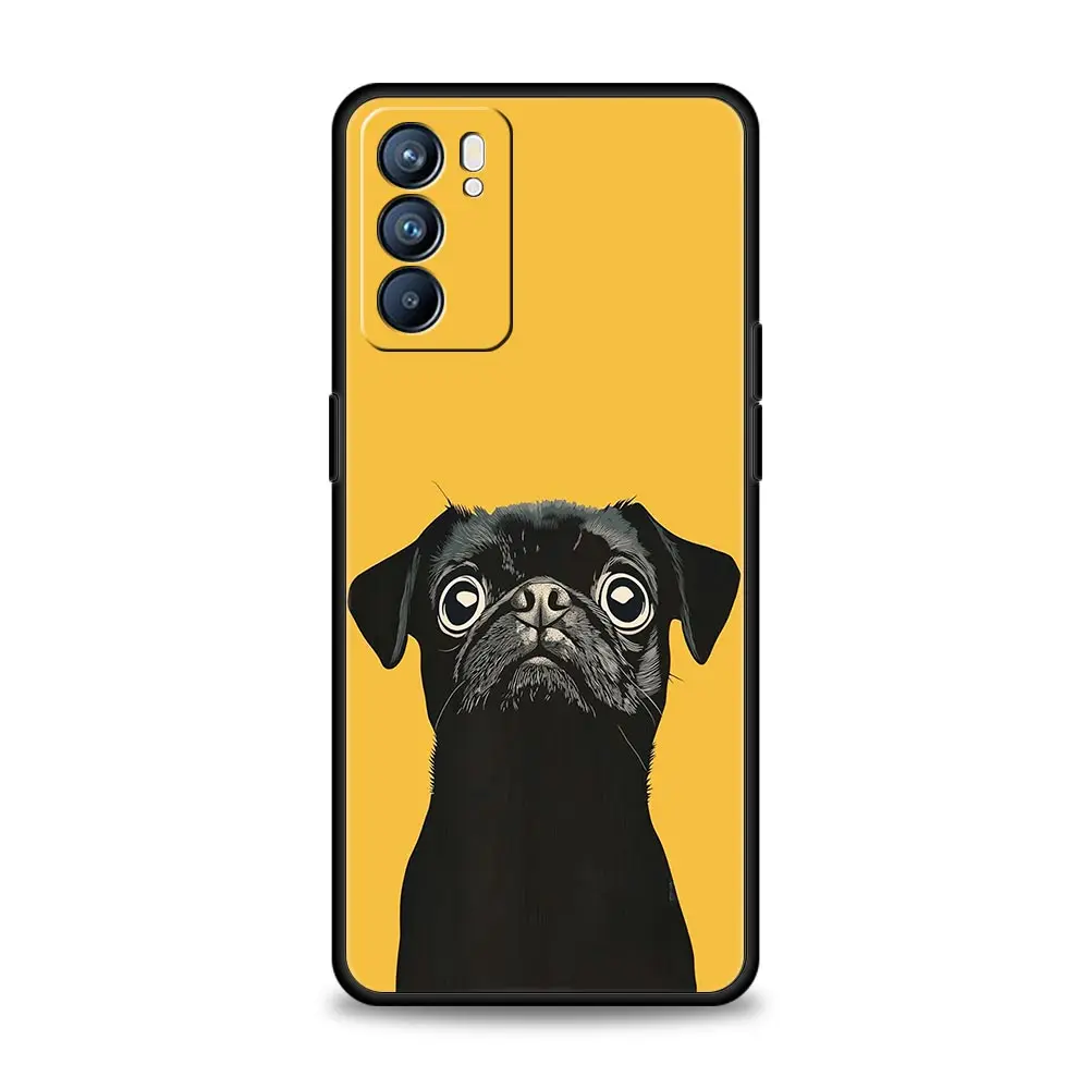 Funda de teléfono para Oppo Reno13 Reno12 Reno11 F Reno10 Pro A54 A53 A95 A76 A74 A57 A98 A80 A79 5G A78 4G cubierta negra Pug de primer plano - imagen 3