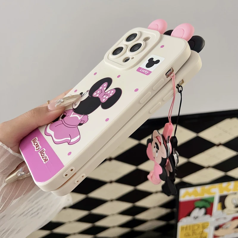 Para Samsung Galaxy A12 A11 A71 A51 A52 A22 A02s A32 A13 A53 A03s A04s A20s A33 A73 A23 asiento trasero Minnie funda con cuerda de soporte - imagen 4