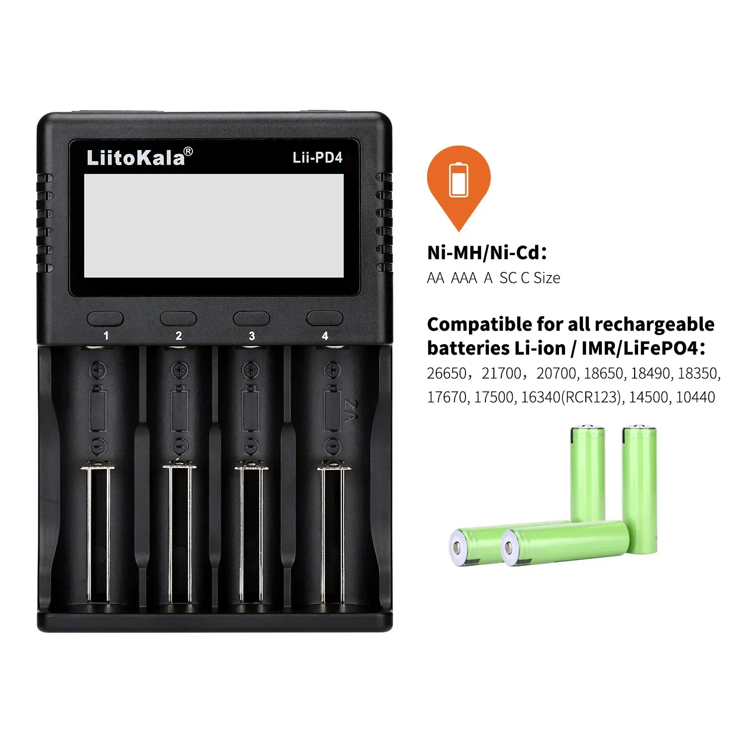 Liitokala Lii-PD4 LCD 3,7 V/1,2 V/3,2 V/3,8 V NiMH 18650 16340 18350 18500 21700 20700 26650 recarga de cargador mental de batería de litio - imagen 5