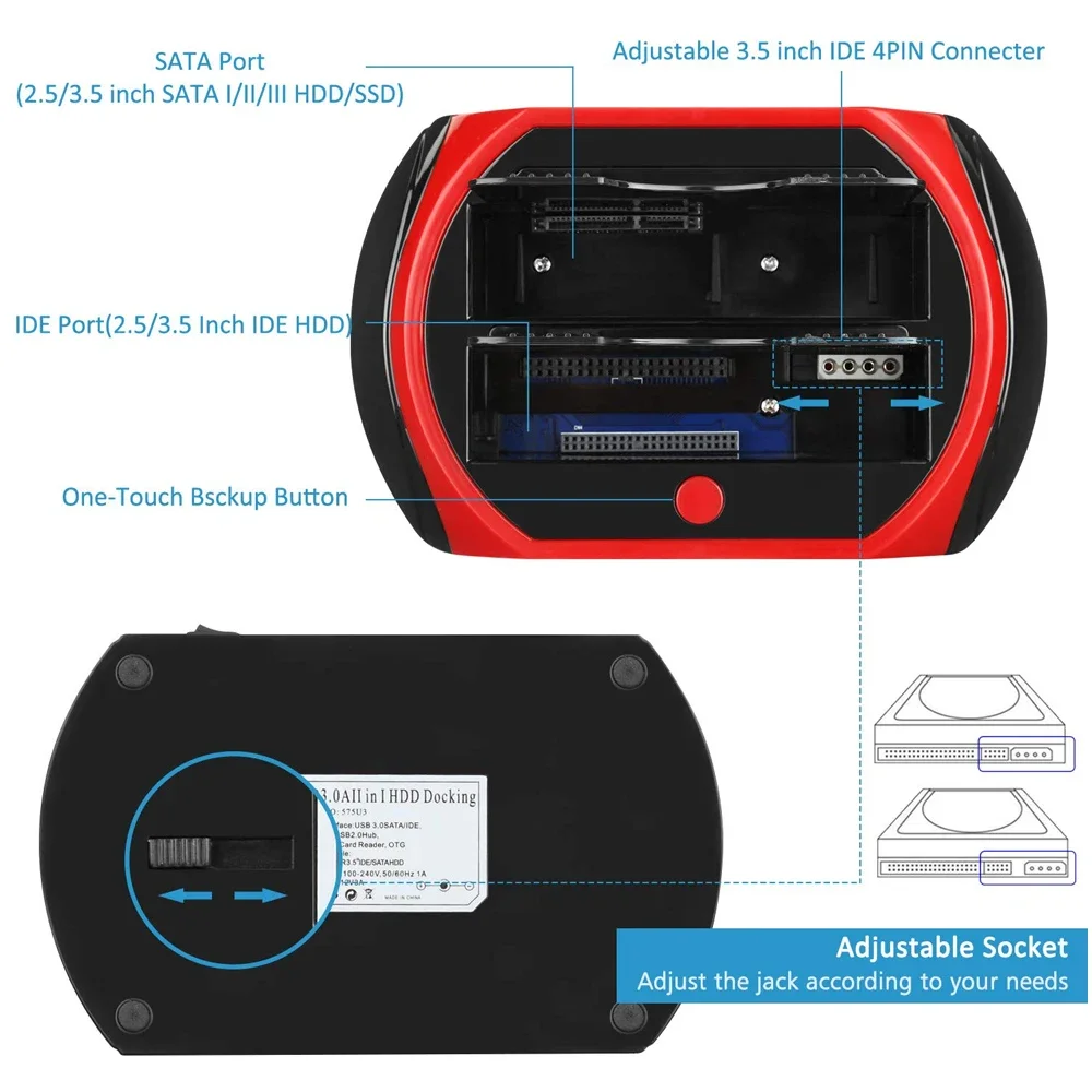 USB a Sata IDE HDD con lector de tarjetas, estación de acoplamiento de disco duro USB, carcasa externa Hd, SSD a Caja USB - imagen 2