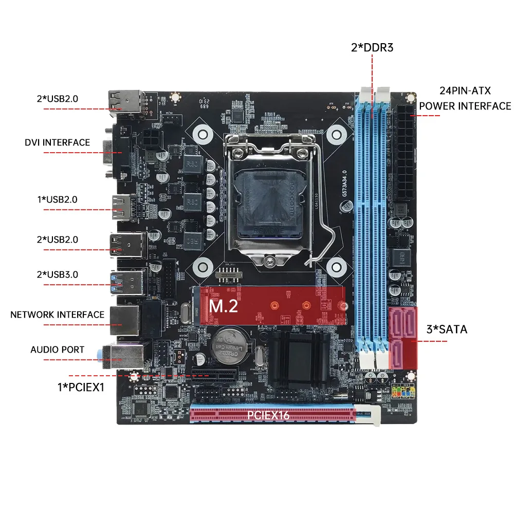Placa base para juegos MOUGOL H81M de doble canal DDR3 M.2 NVME PCIEx16 interfaz HDMI VGA LGA 1150 compatible con CPU Intel Core de 4. a generación - imagen 5