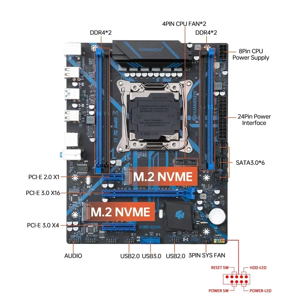 HUANANZHI-Kit de placa base X99 QD4, LGA 2011-3 con E5 2680 V4, 2x16GB = 32GB, 2400MHz, DDR4, RECC, RAM, compatible con NVME, M.2, USB 3,0 - imagen 4