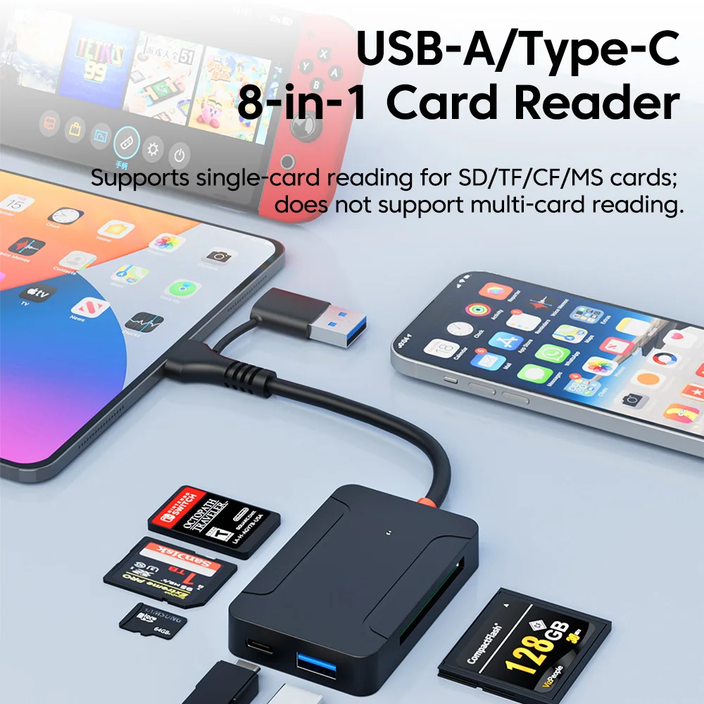Lector de tarjetas multifuncional USB3.0 8 en 2, adaptador de tarjeta de memoria USB/tipo C a SD/TF/CF/MS para PC, portátil, adaptador de tarjeta Flash de disco U - imagen 2