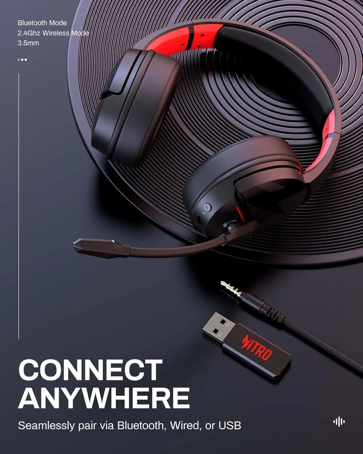 Auriculares inalámbricos para juegos Acer, batería de 100H, controladores dinámicos de 50mm, micrófono de voz clara, auriculares para juegos Bluetooth para PC, auriculares PS4 - imagen 4