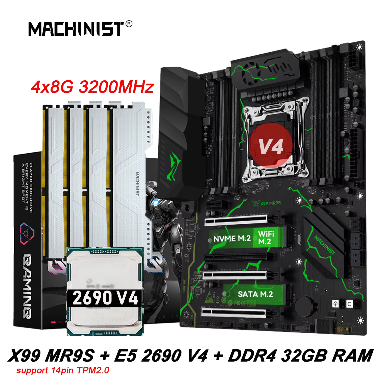 Machinist X99 MR9S Placa base Xeon E5-2690 v4, NVMe M.2 ATX USB 3.0 - imagen 2
