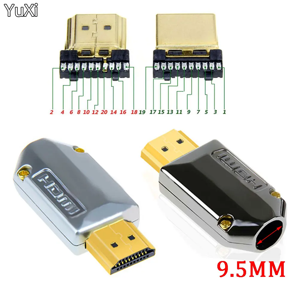 Conector HDMI de soldadura con carcasa, conector de Cable HD de soldadura de Metal DIY, junta de Cable de datos HD de alta velocidad para computadora, TV, cobre puro