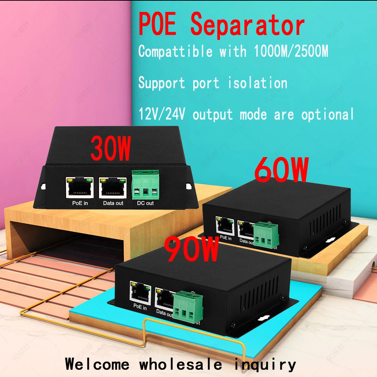 Divisor POE industrial de 2,5G |   Separador 30W/60W/90W |   puertos aislados | Salida 12V/24V