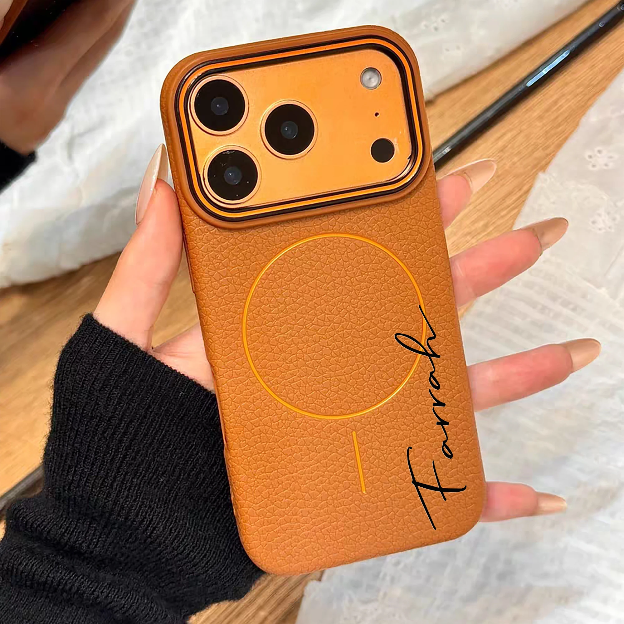 Nombre personalizado Funda de teléfono de TPU magnética con textura de lichi personalizada Compatible con iPhone 17 16 15 14 13ProMax Pro, iPhone 17 Air. - imagen 4