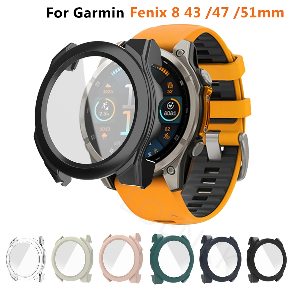 Vidrio templado + funda para Garmin Fenix 8 43mm/47mm/51mm Protector de pantalla de parachoques integral de PC duro para fenix 8 cubierta protectora