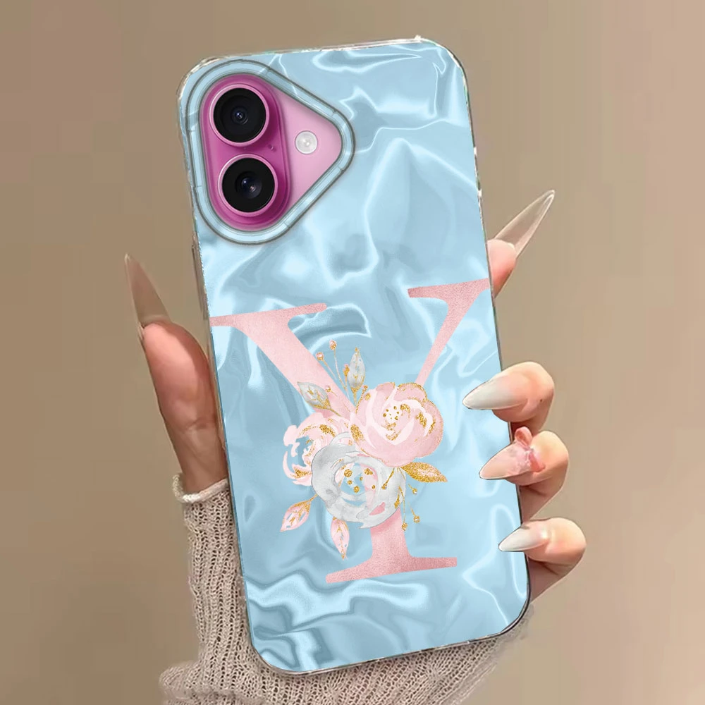 Funda de teléfono rosa Bule pareja A-Z letra flor a prueba de golpes para Apple iphone 13 12 Pro Max 11 X XR funda de silicona Fundas tpu - imagen 5