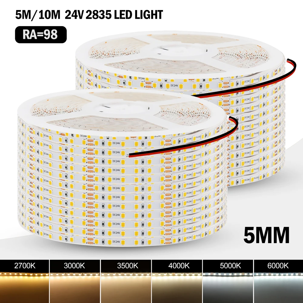 Tira de luces LED SMD 2835 120LEDs/m RA98 de 5m 10m DC24V tira de lámpara para el hogar de alto brillo 2700K 3000K 3500K 4000K 5000K 6000K tira de LED - imagen 3