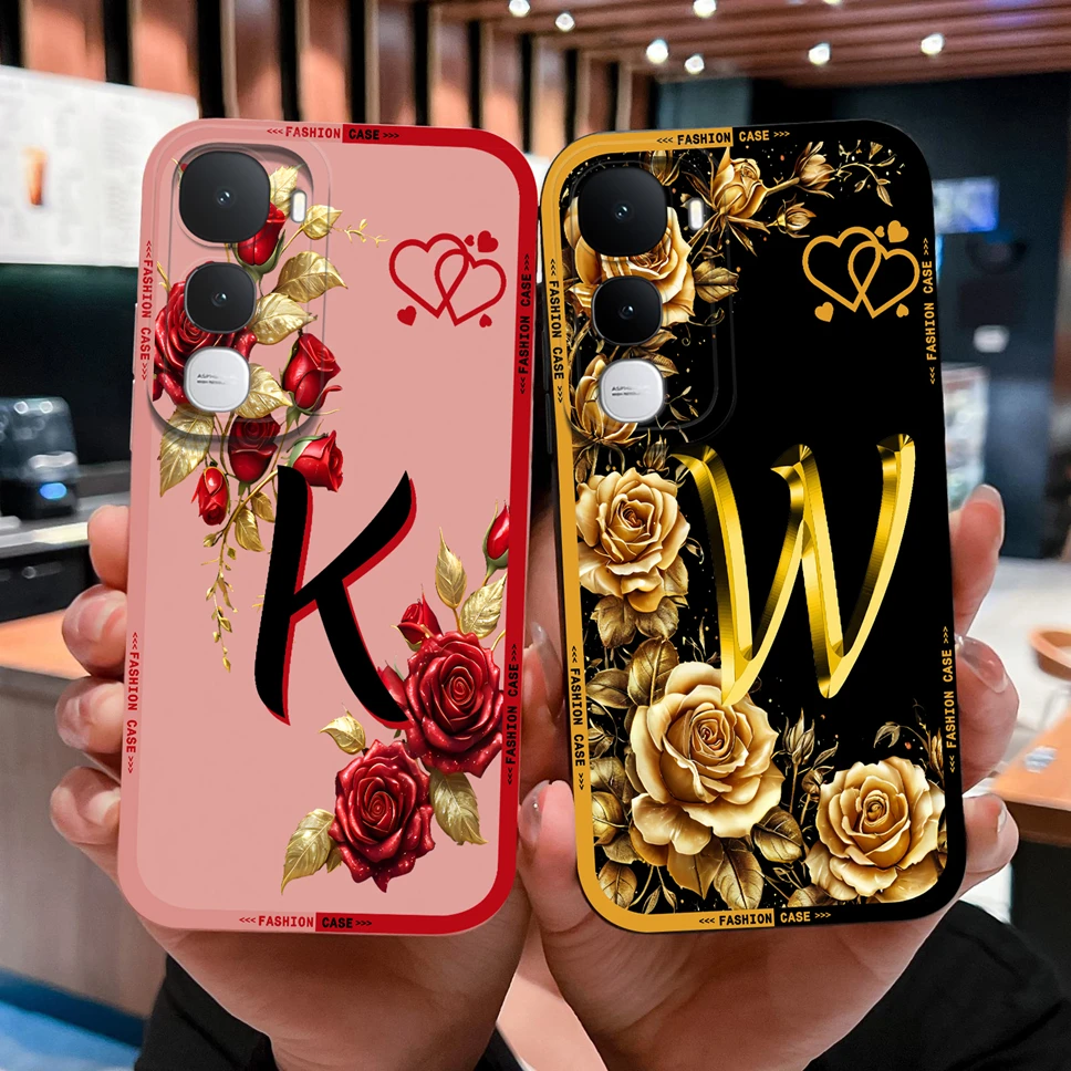Para Vivo Y400 Y400 Pro 5G Funda de teléfono elegante letras rosas Funda de silicona líquida suave para Vivo Y 400 carcasa duradera de alta calidad - imagen 2