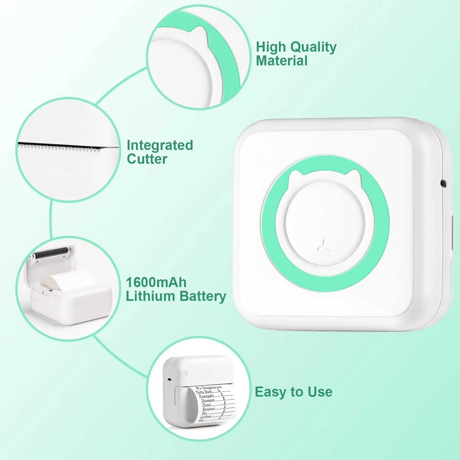 Impresora inalámbrica portátil con 1 rollo de papel de impresión, Mini impresora térmica de bolsillo con Bluetooth, Compatible con teléfono inteligente Android iOS - imagen 5