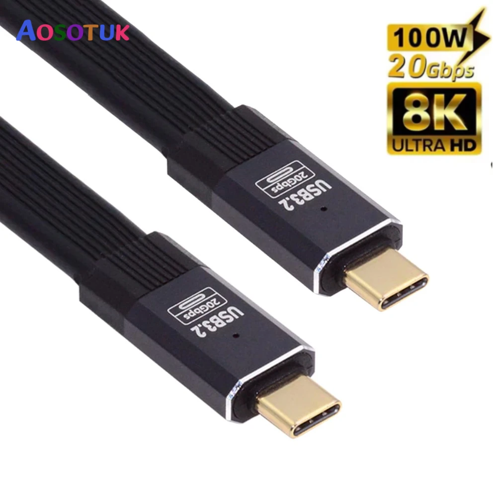 PD100W USB C a USB C Cable USB3.2 Tipo-C Gen2 20Gbps 8K @ 60Hz Cable de datos de vídeo para PC portátil para iPhone 16 15 Pro Max Xiaomi - imagen 2