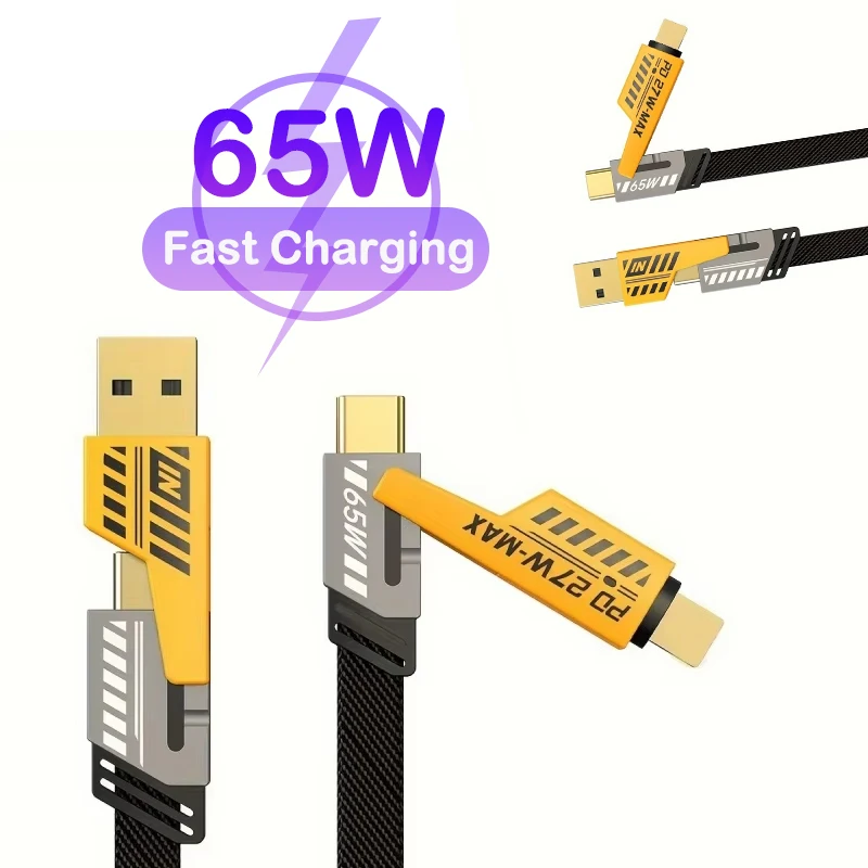 Cable 4 en 1 tipo C de 65W para Samsung Xiaomi Oneplus Cable de carga rápida para iPhone 15 14 13 12 11 16 Pro Max iPad 27W Cable USB C