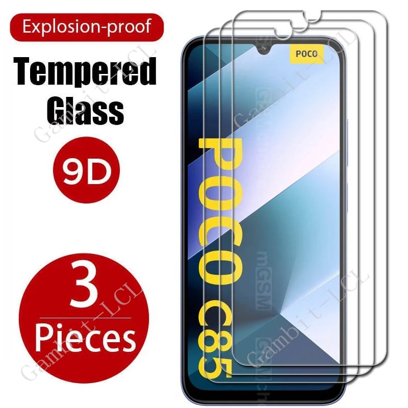 3 uds 9H HD vidrio templado Protector para Xiaomi Poco C85 6,9 "XiaomiPocoC85 PocoC85 película protectora de pantalla