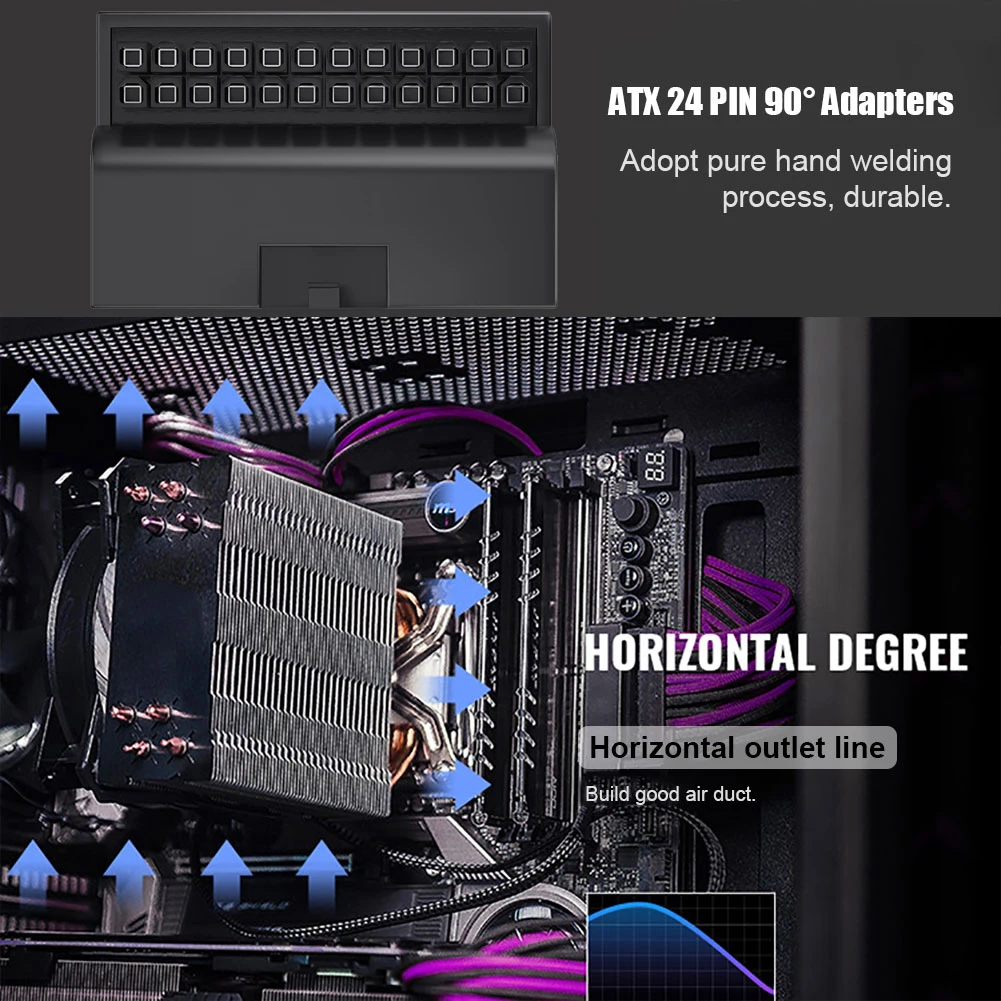 TEUCER ordenador ATX adaptador de enchufe de alimentación, 90 grados, 24 Pines, placa base, conectores de alimentación, Cables de fuente de alimentación modulares - imagen 2
