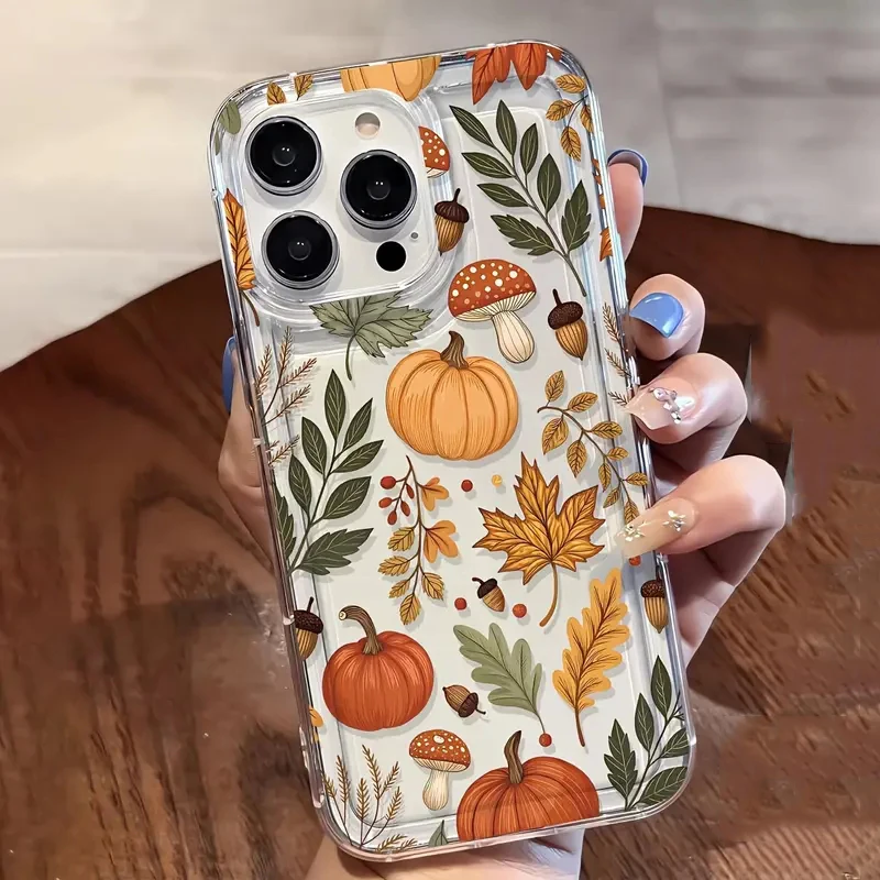 Funda de teléfono transparente con flores y calabaza vibrantes para iPhone 17 16 15 14 13 12 11 Pro Max Air 7 8 Plus 16E XS XR X - imagen 5