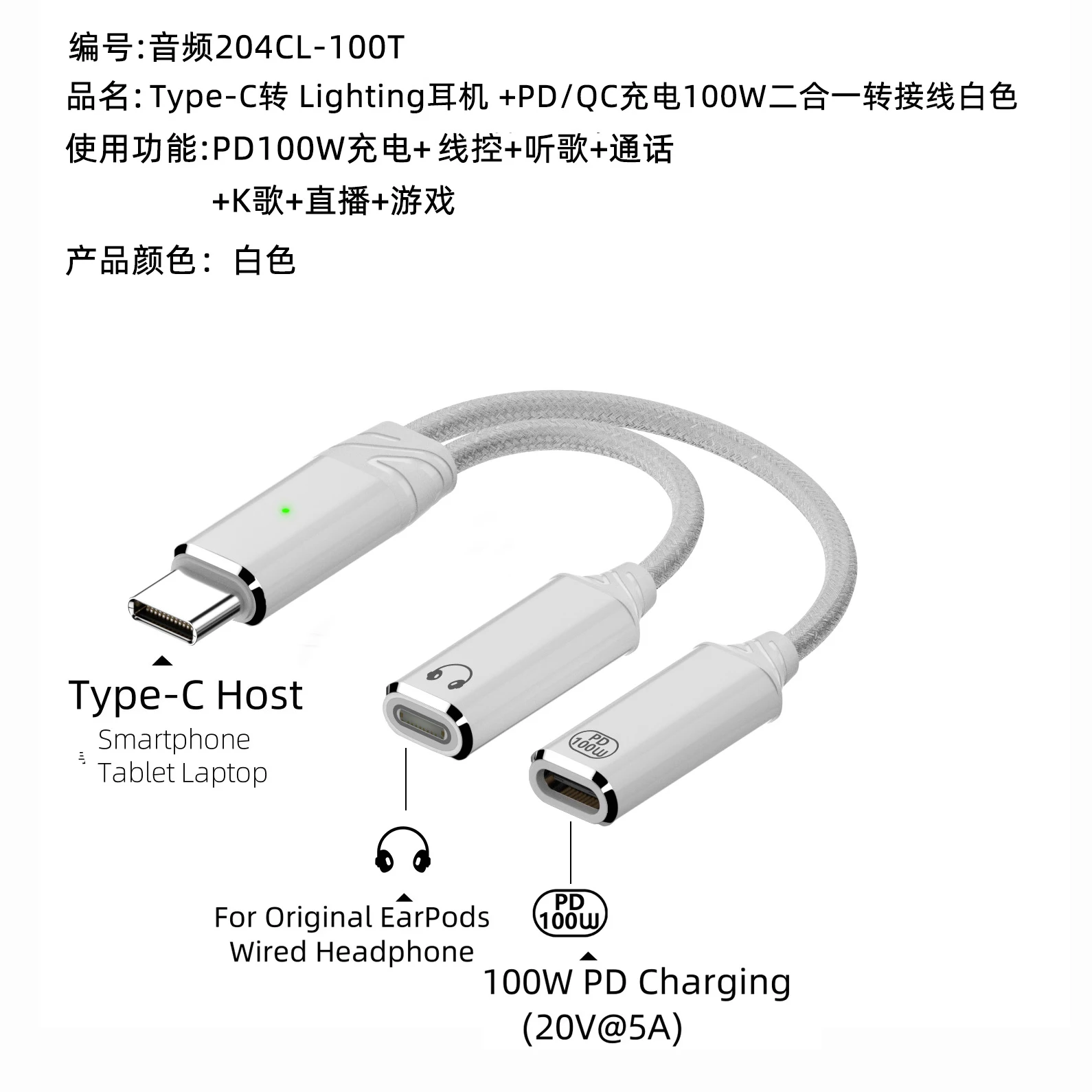 White Adapter Cable