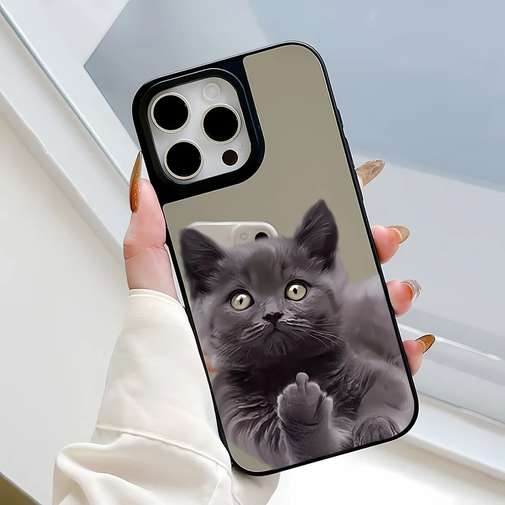 Funda de teléfono con espejo de maquillaje de lujo para iPhone 17 16 Pro Max 13 15 14 11 12 Air 17promax a prueba de golpes gato Animal pintado Funda - imagen 3