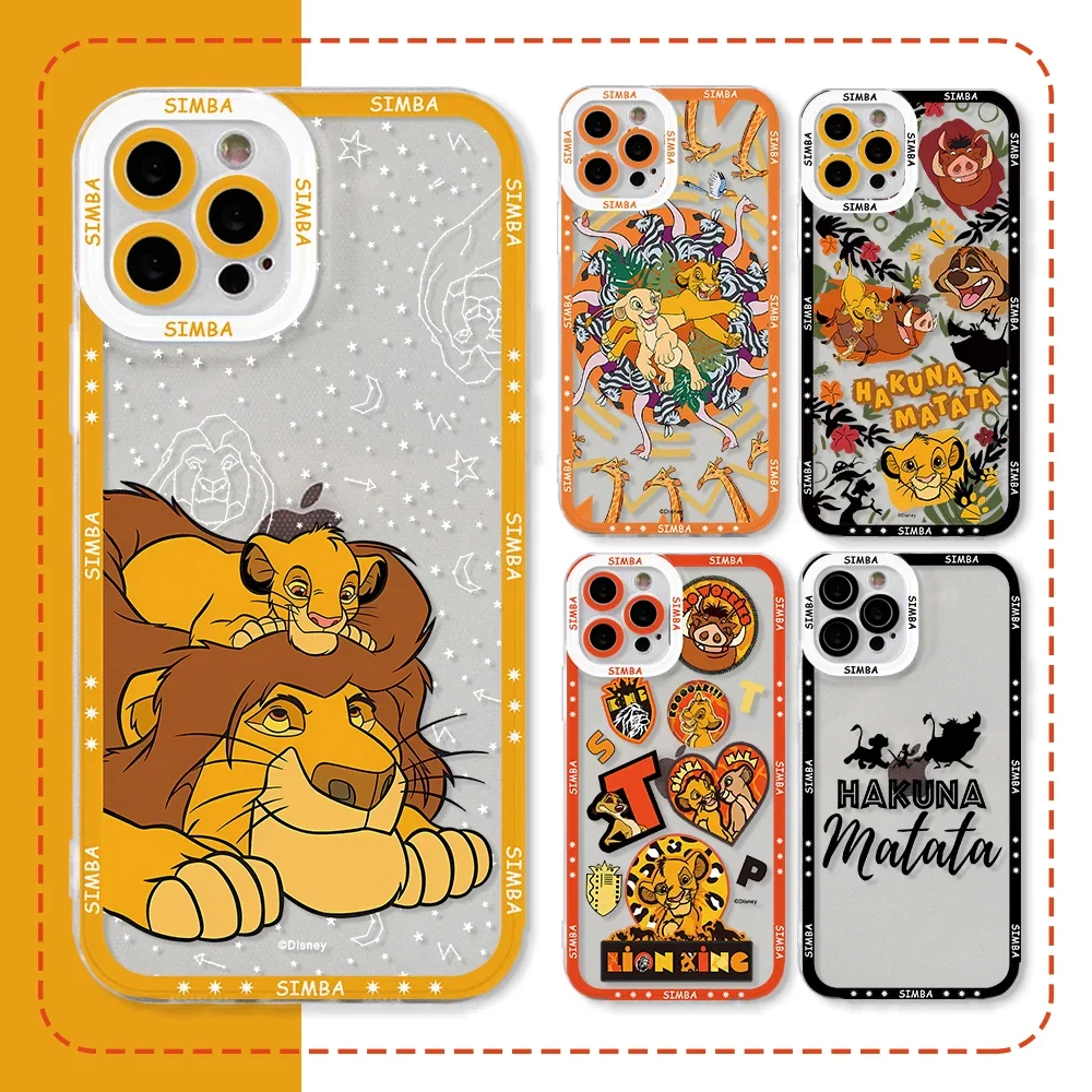 Funda de teléfono King Lion Simba para iPhone 16 15 14 Plus 13 12 Mini 11 Pro Max X Xs XR 7 8, funda suave transparente con estampado de borde
