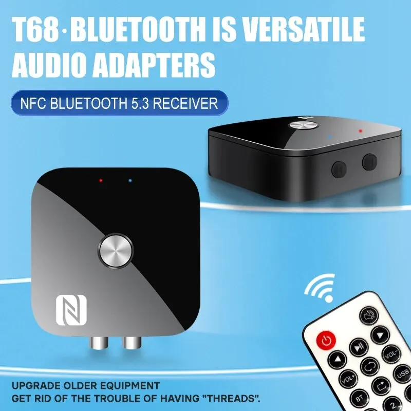 Receptor de Audio NFC Bluetooth 5,3, adaptador inalámbrico de música HIFI estéreo AUX R/L RCA de 3,5mm con micrófono, USB, reproducción de disco en U, Control remoto - imagen 2