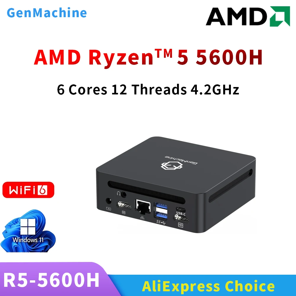 GenMachine AMD 5600H Mini PC Mini Pc Windows 11 Ryzen 3,3 GHz hasta 4,2 GHz DDR4 3200 Mhz RAM Gaming Pc WIFI6 ordenador para juegos Diy