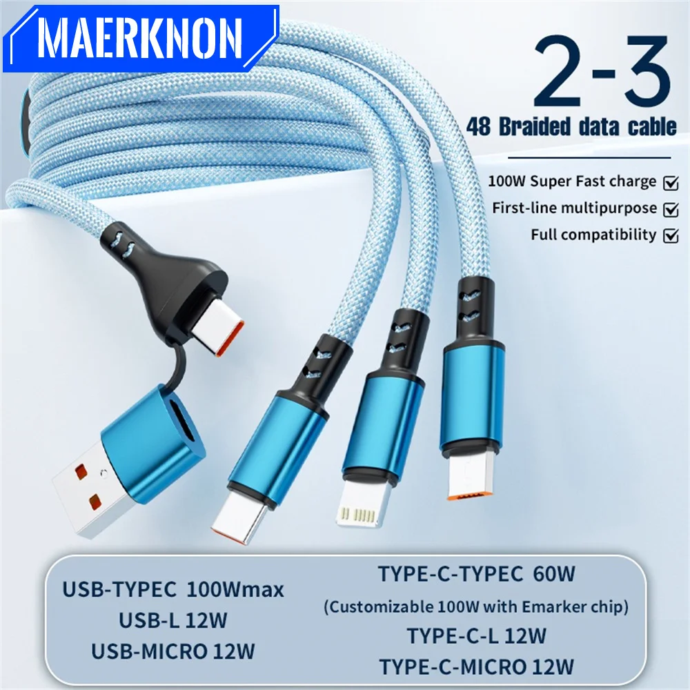 Cable USB C 3 en 2 de 100W, Cable de datos Micro USB tipo C de carga rápida para iPhone 15 16 Samsung Xiaomi, Cable cargador de teléfono de carga rápida
