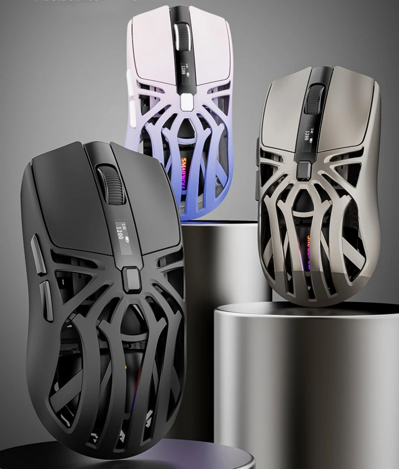 Ratón para juegos Ratón inalámbrico Bluetooth Programación de macros 3 modos SMAILWOLF RS8 6 teclas 73 g Superligero 6 niveles 24000 DPI RGB Ratón insignia para deportes electrónicos Pantalla de visualización - imagen 2