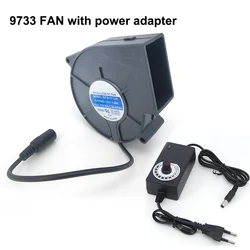 Ventilador turbo sin escobillas de 12V 9733, con fuente de alimentación europea de 3-12V, controlador de velocidad, ventilador de barbacoa, parrilla de Picnic, estufa de leña para cocinar