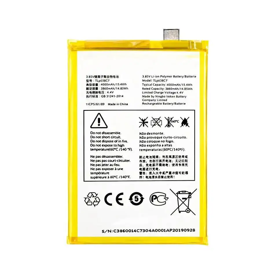 4000Mah para batería de teléfono móvil de alta capacidad Alcatel TLP038C7